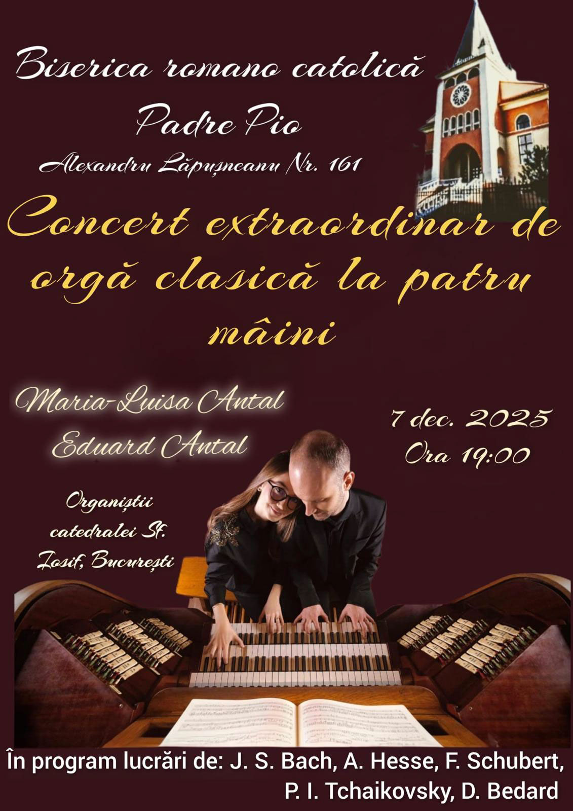 afis poster Concert de orgă la 4 mâini eduard iosif antal organist
